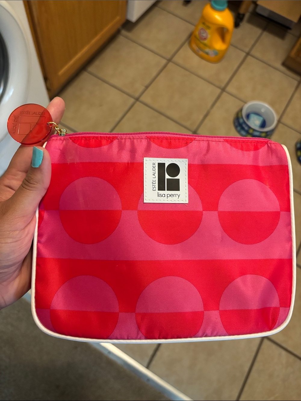Estee Lauder Pink and Red Polka Dot Cosmetic Bag